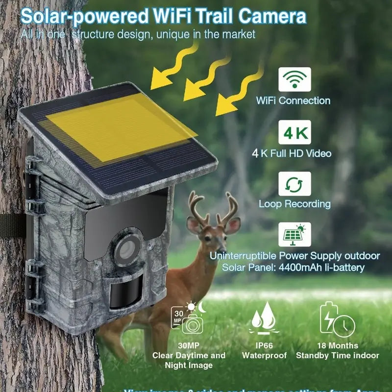 4K HD Hunting camera - Night Vision / Trap / Solar Powered