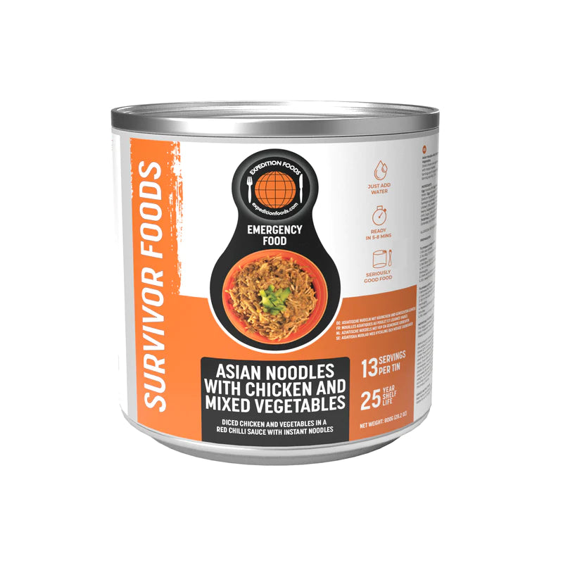 Survivor Food Tin - 25yr life - Asian Noodles with chicken and veg