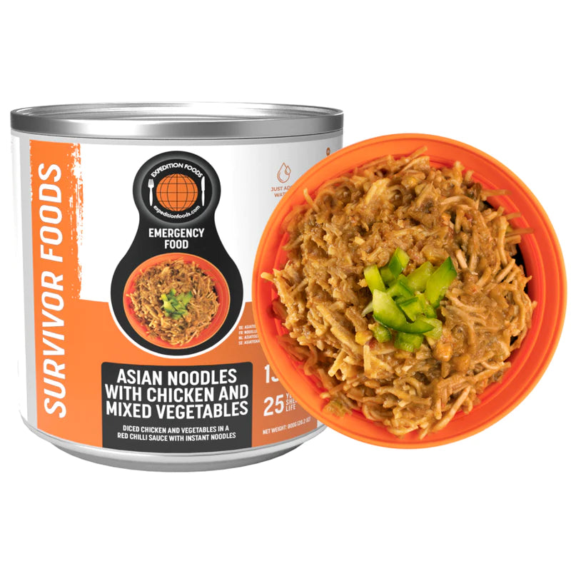 Survivor Food Tin - 25yr life - Asian Noodles with chicken and veg