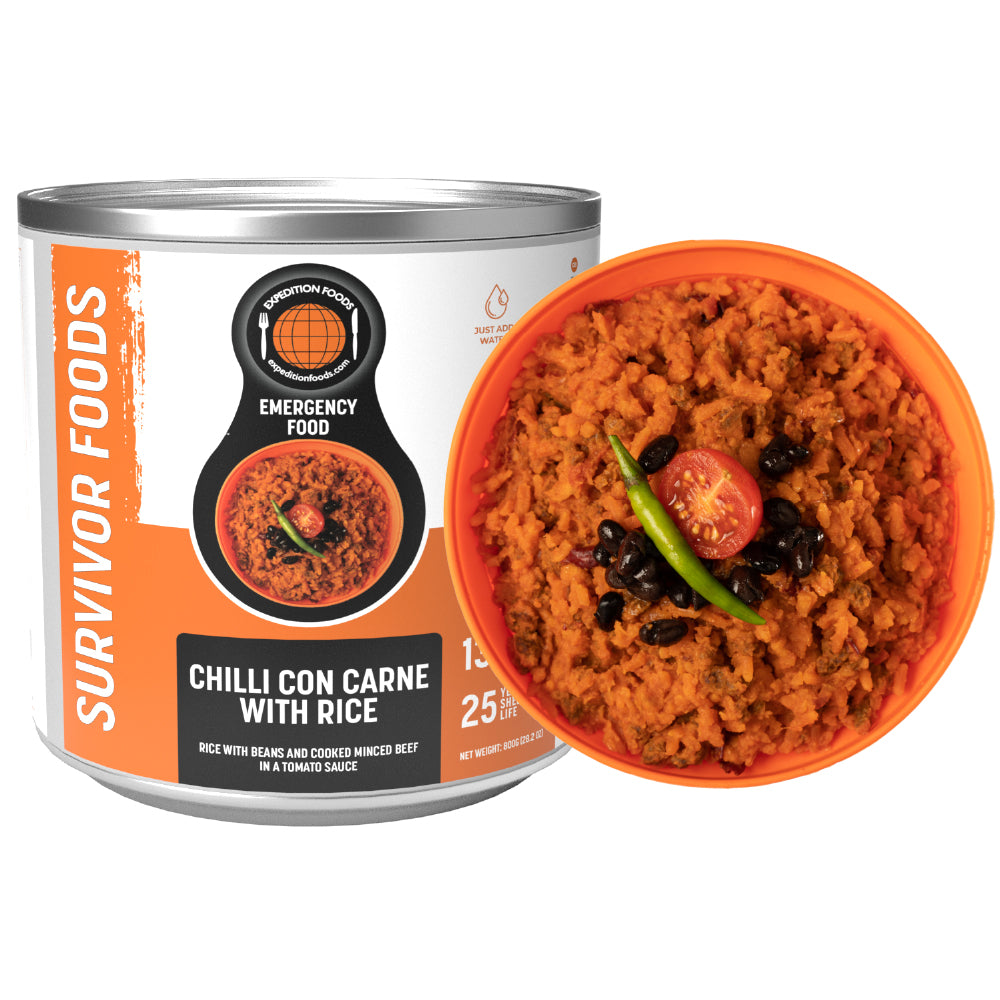 Survivor Food Tin - 25yr life - Chilli con carne with Rice