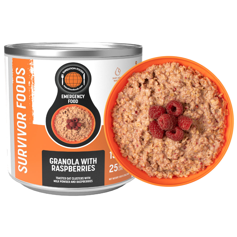 Survivor Food Tin - 25yr life - Granola with Raspberries