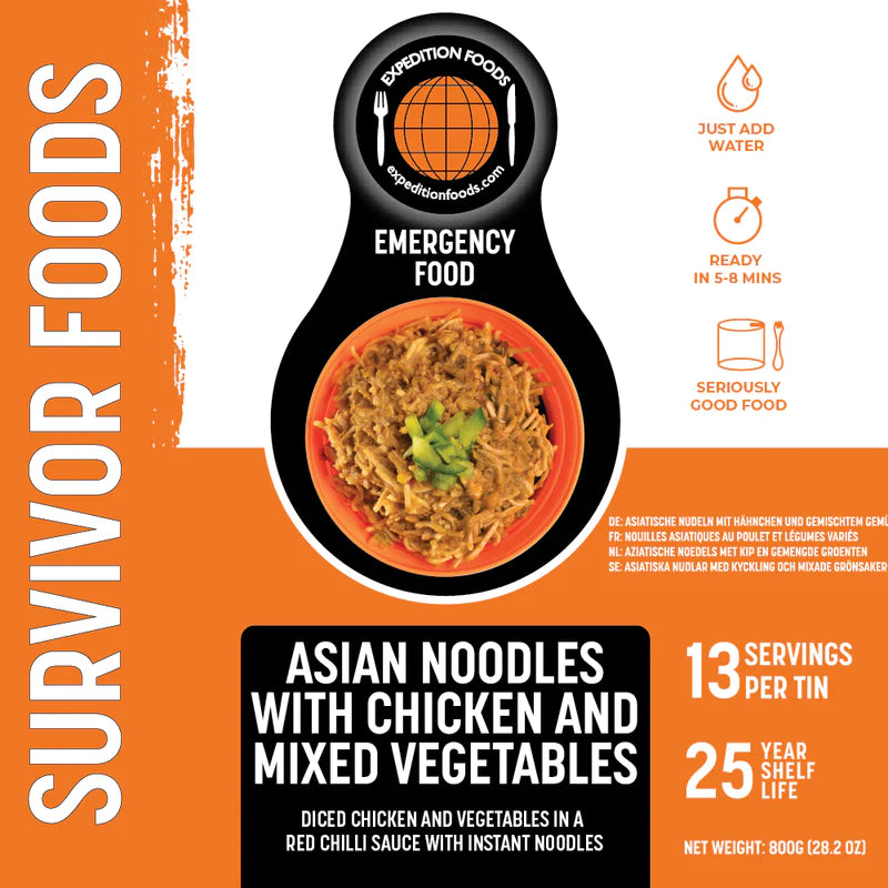 Survivor Food Tin - 25yr life - Asian Noodles with chicken and veg