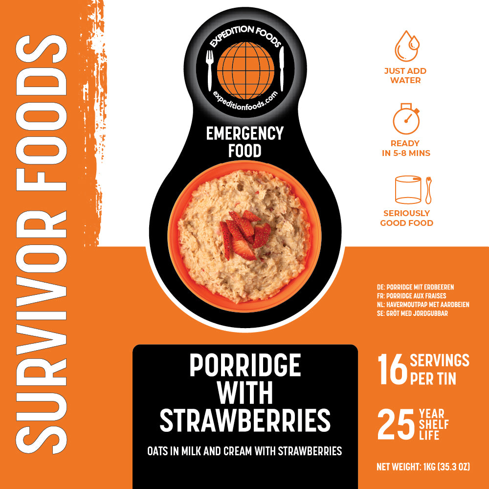 Survivor Food Tin - 25yr life - Porridge with Strawberries